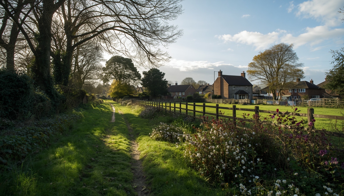Irlam heritage district footpath with period cottages — Drylining services in Irlam, M44 postcodes
