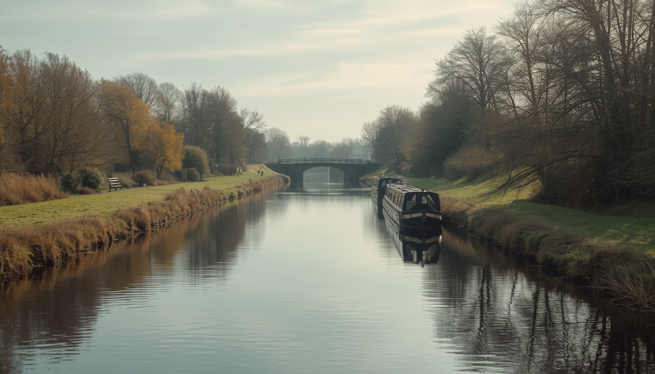 Bridgewater Canal at Worsley with narrowboats — Drylining services in Worsley, M28 postcodes